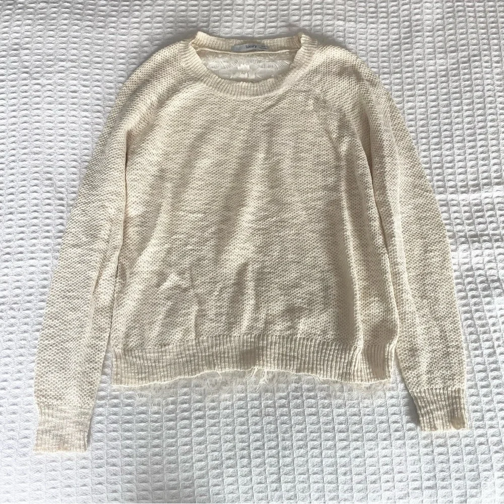Subtle luxury cream eyelash lace back cotton sweater size XS